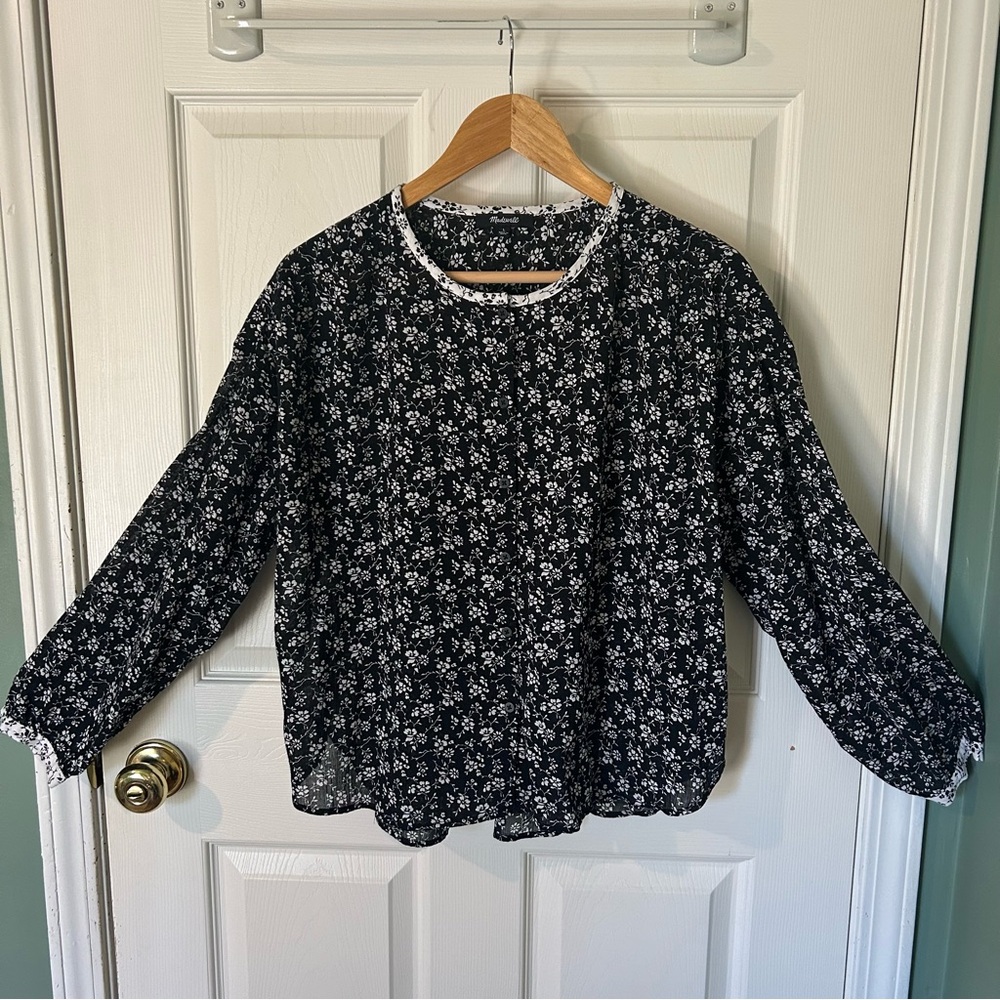 Madewell Print-Mix Meadow Shirt In Branch Floral Poet Button Down Blouse | L